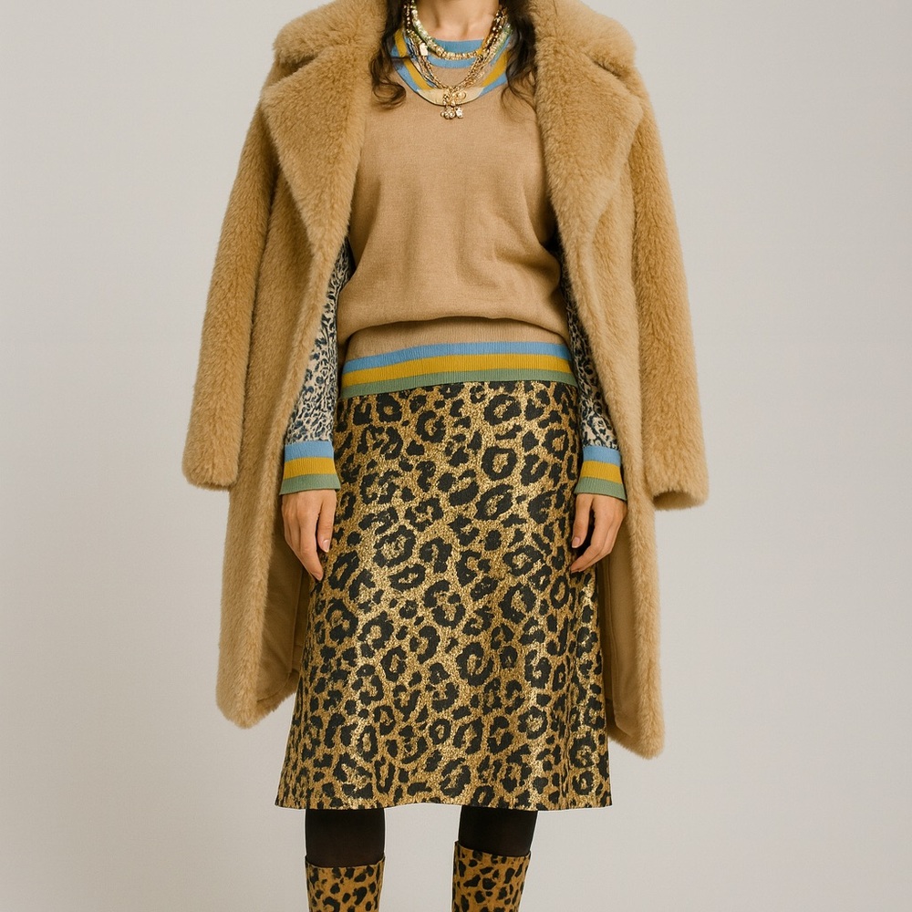 CONDITIONS APPLY for Bl^nk London Crew Neck Sweater with animal print sleeves - Picture 2 of 5